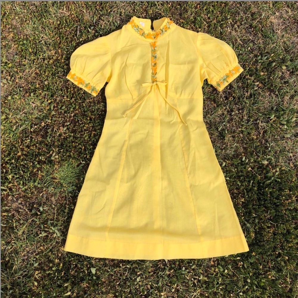 1970s Yellow Baby Doll Dress XS
